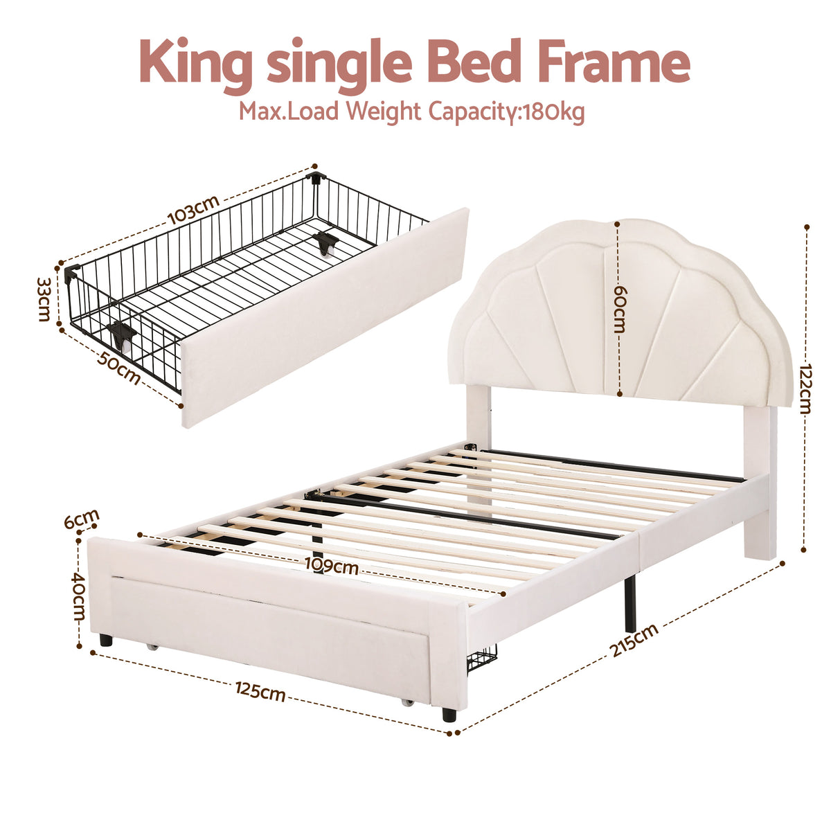 Buy Artiss King Single Bed Frame with Storage Drawer Upholstered Velvet ...