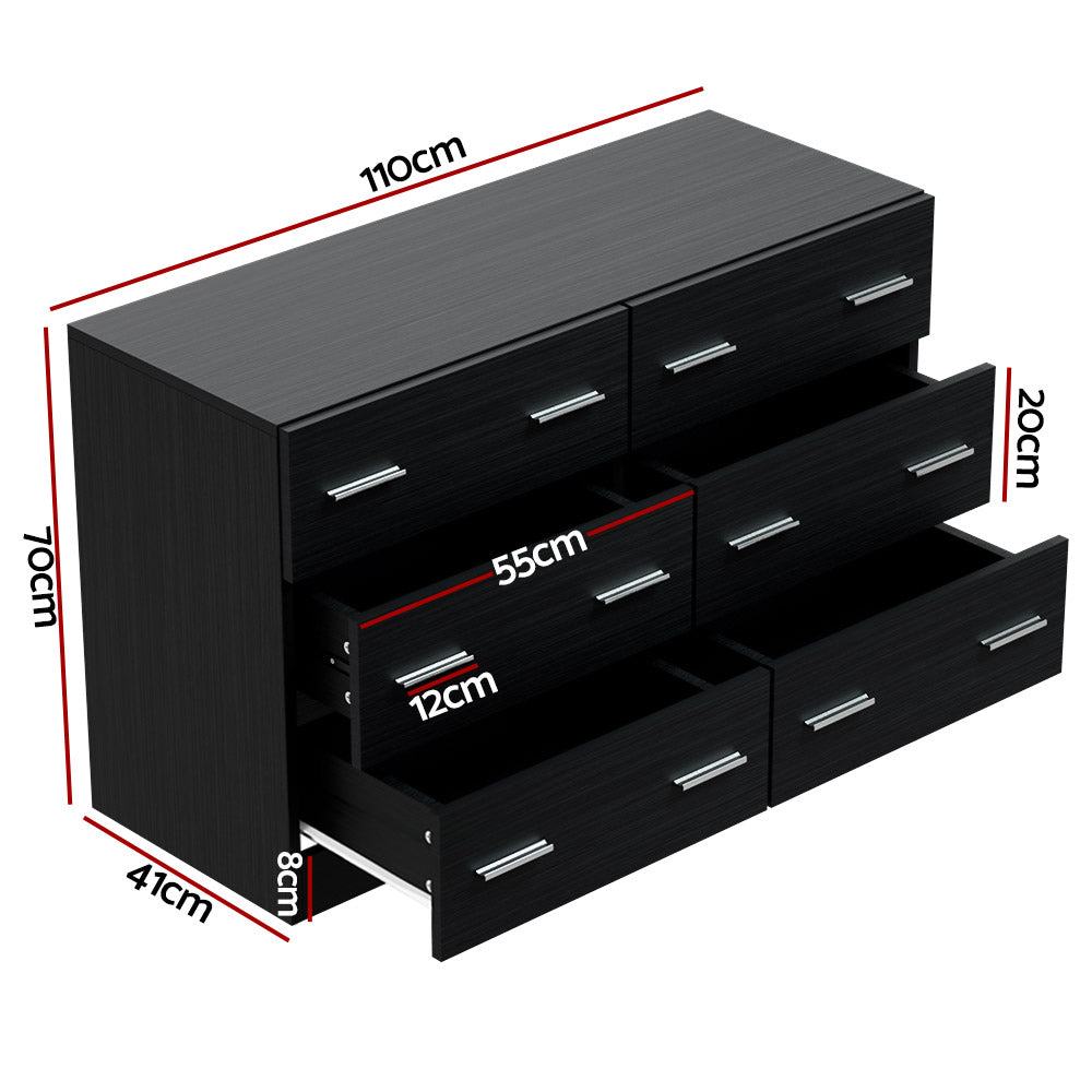 Artiss 6 Chest of Drawers Dresser Table Black&Pine
