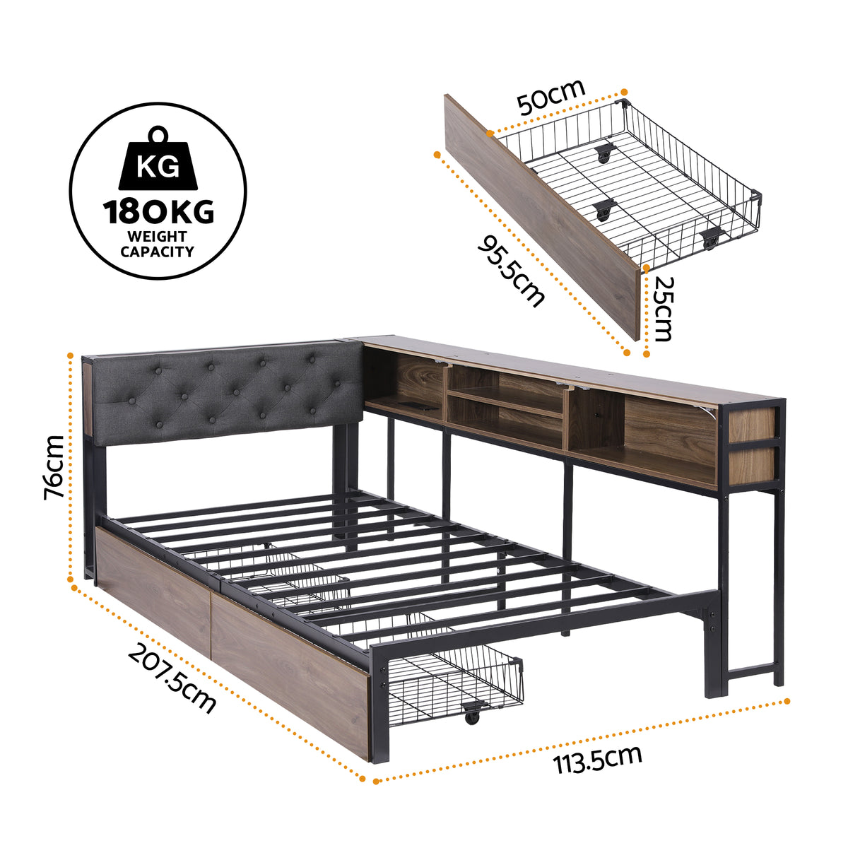 Buy Artiss Bed Frame Single Size with 2 Drawers and Charging Station ...