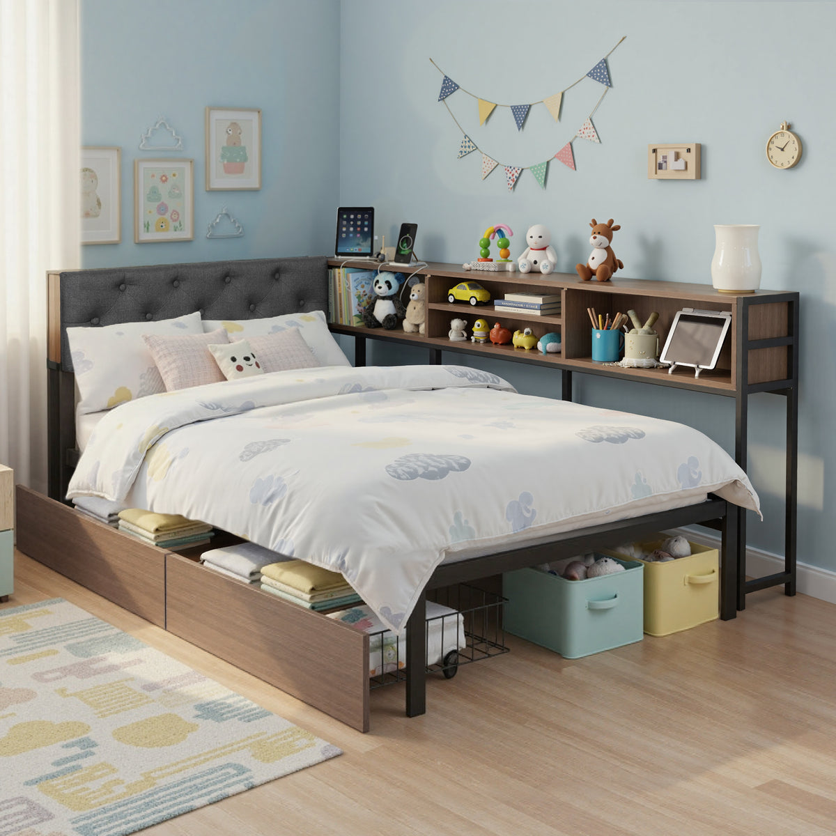 Buy Artiss Bed Frame Single Size with 2 Drawers and Charging Station ...