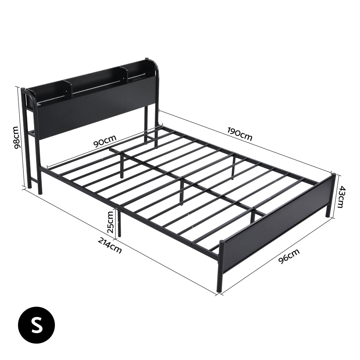 Buy Artiss Bed Frame Single Size with Storage Shelf Headboard Charging ...