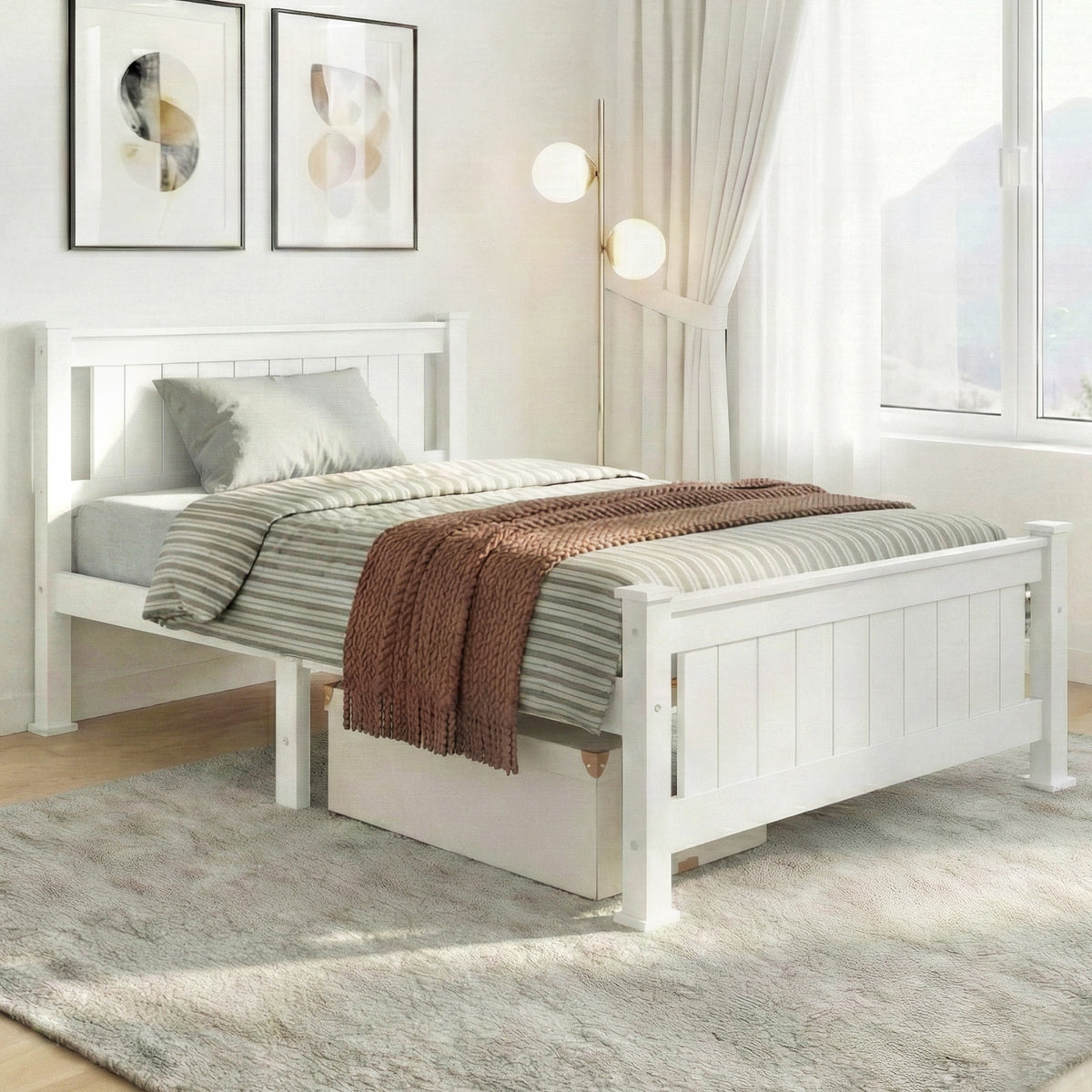 Buy Artiss Bed Frame King Single Size Wooden White RIO Online - Artiss