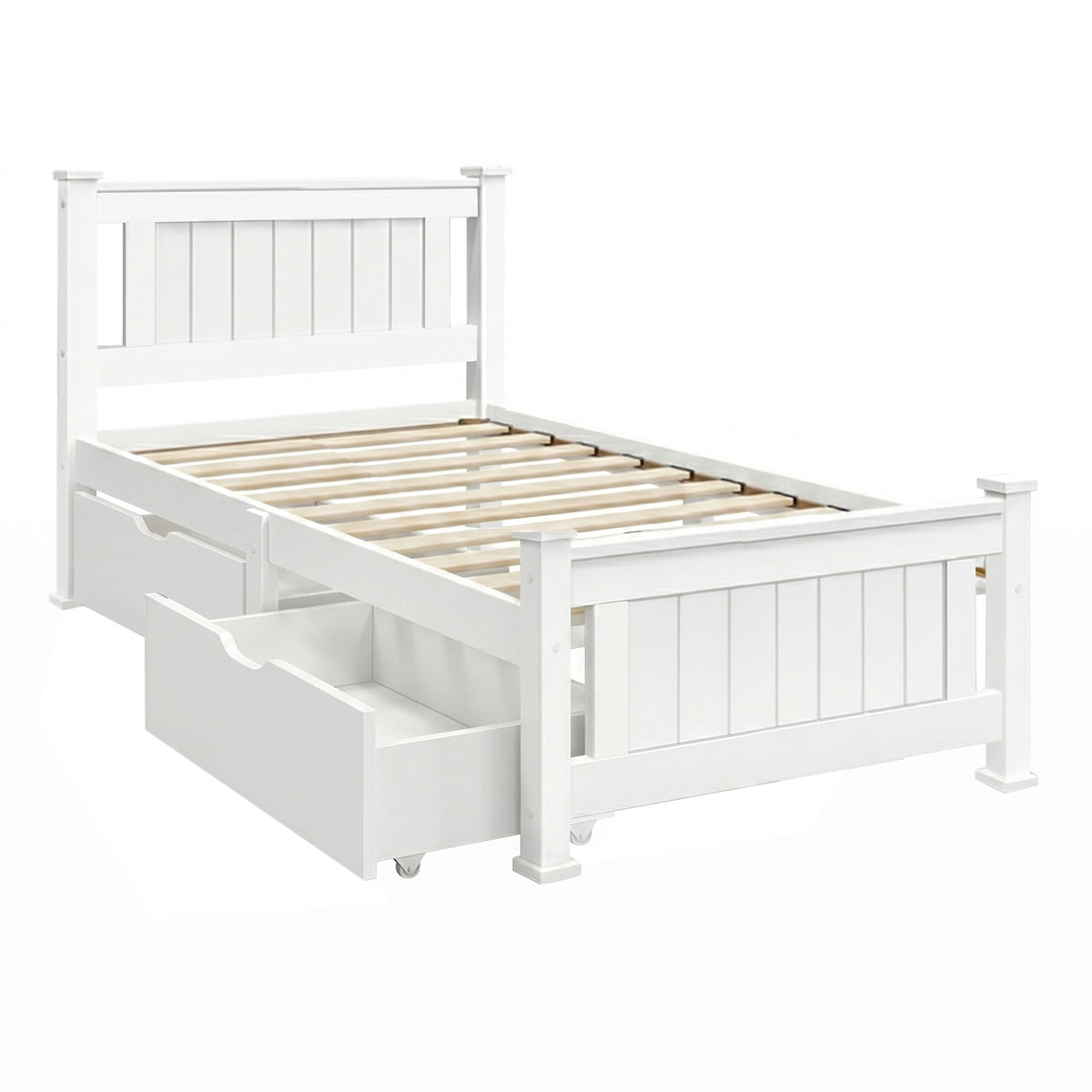 Buy Artiss Bed Frame Single Size Wooden with 2 Drawers White RIO Online ...