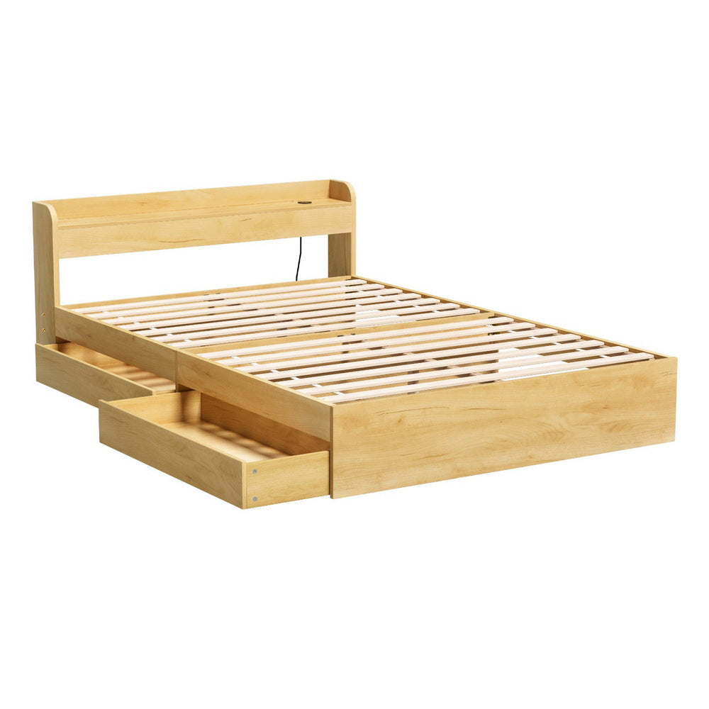 Buy Artiss Bed Frame Double Size with Charging Ports and 2 Drawers AURA ...