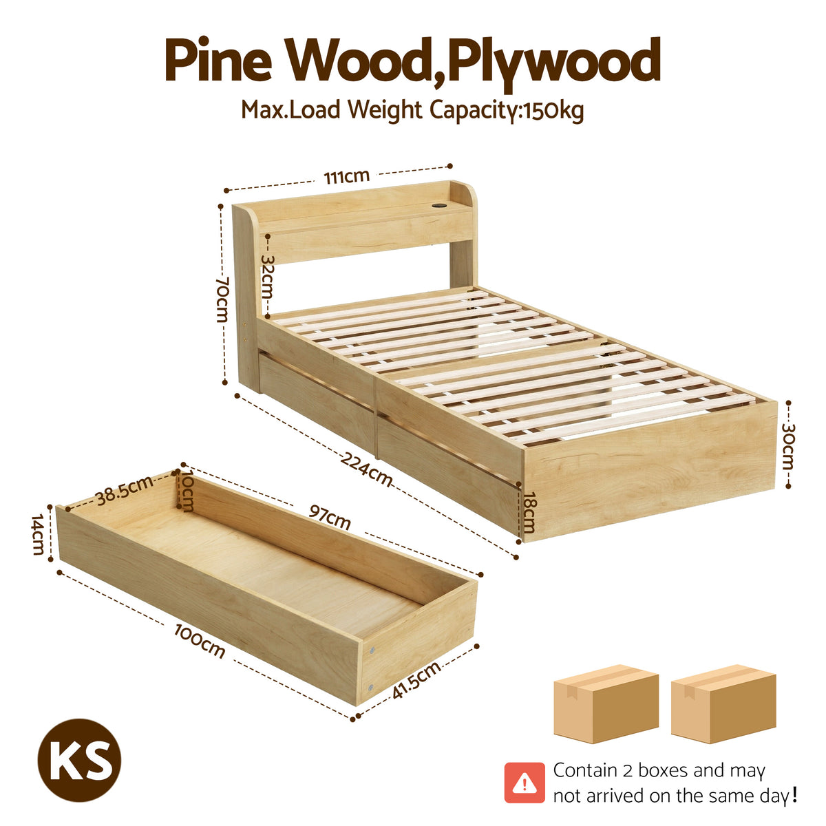 Buy Artiss King Single Bed Frame with 2 Drawers Platform Bed with ...