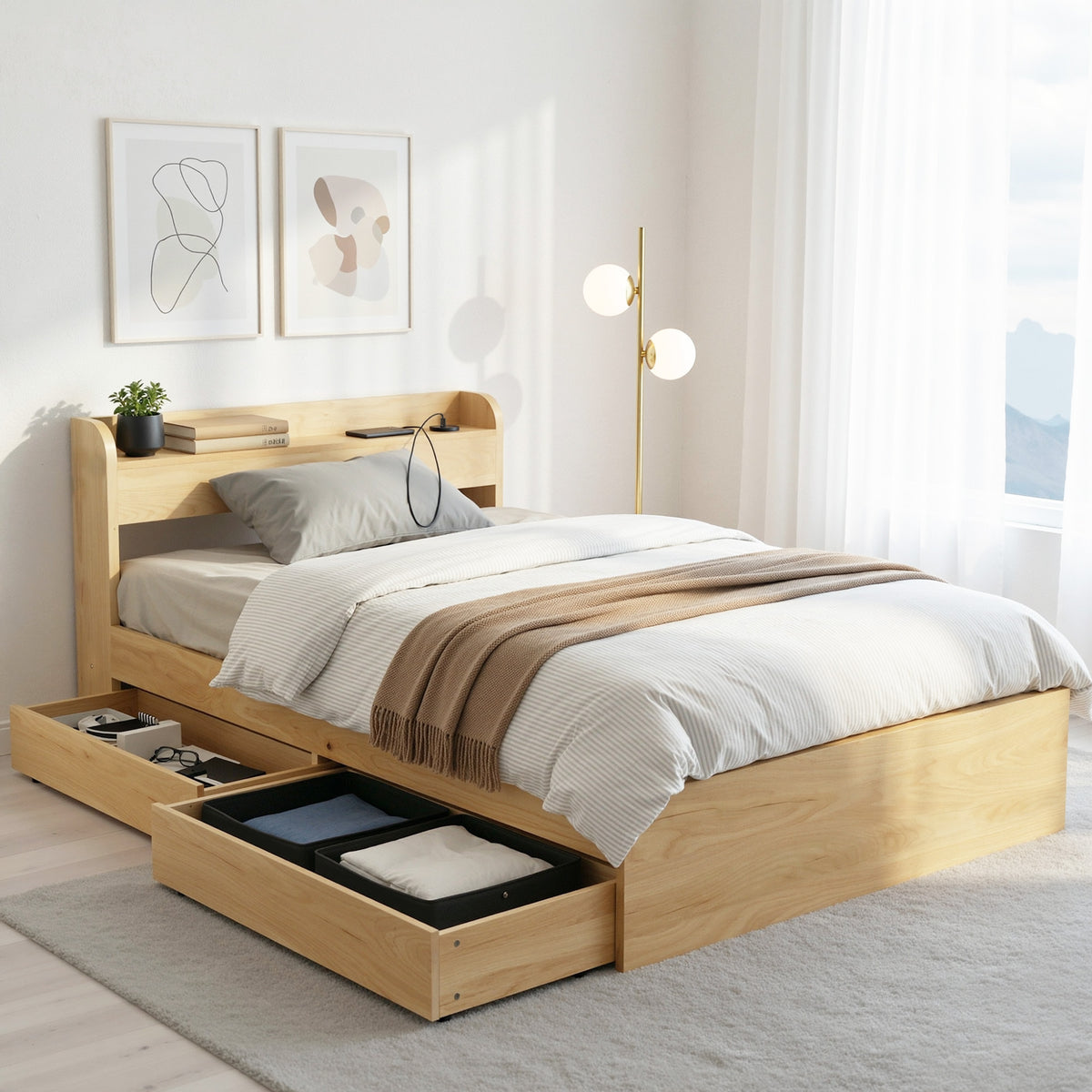 Buy Artiss King Single Bed Frame with 2 Drawers Platform Bed with ...