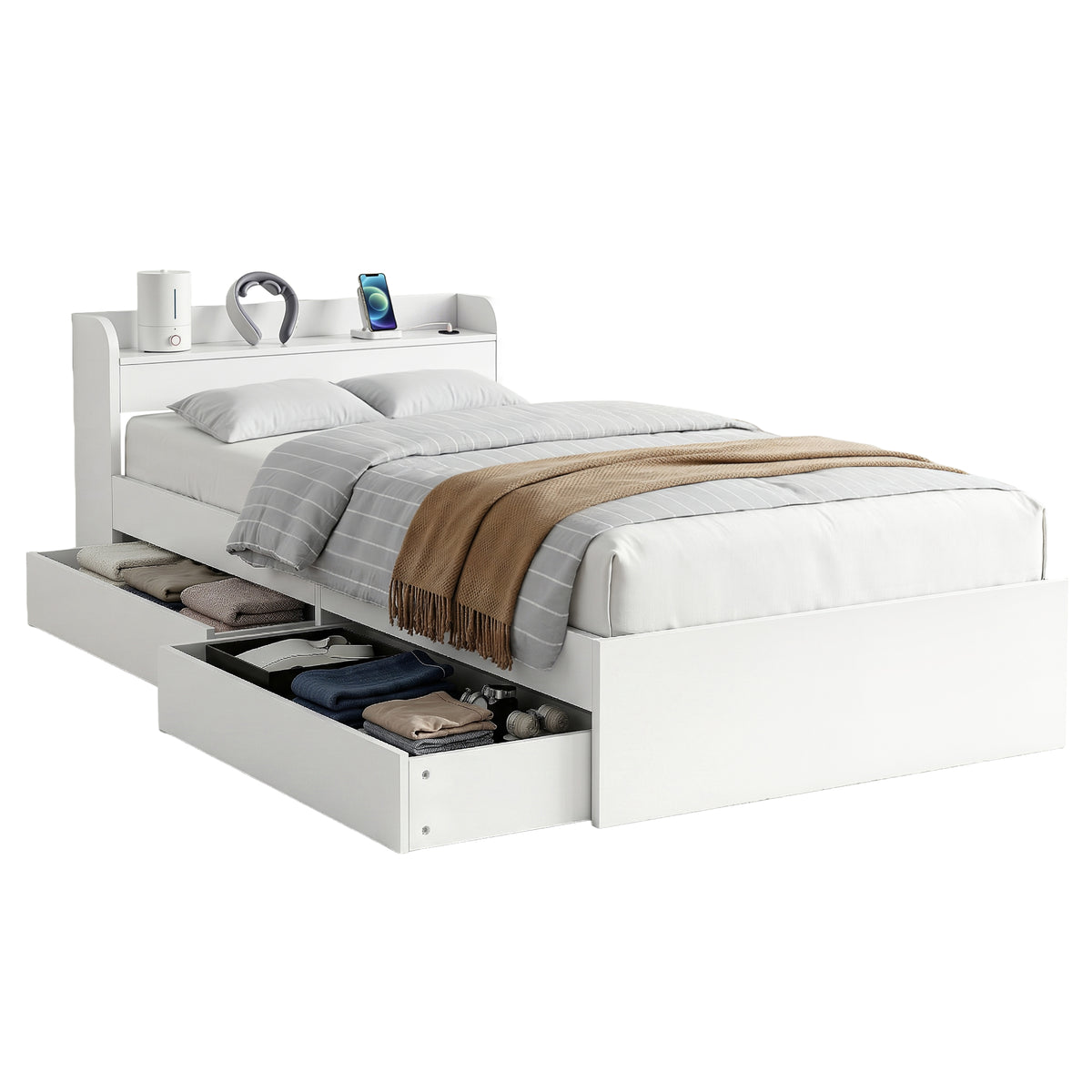 Buy Artiss Bed Frame King Single Size Wooden Bed Base with Charging ...