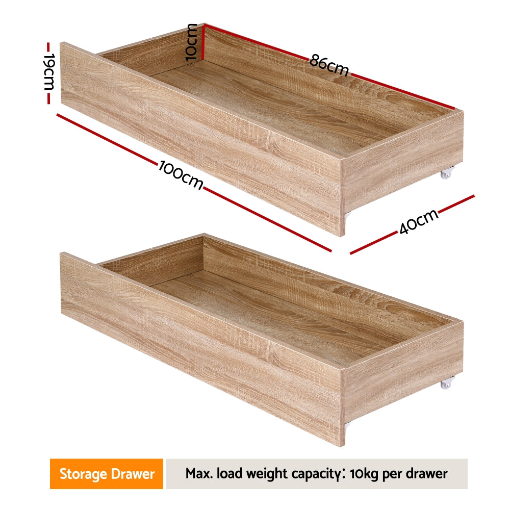 Buy Artiss 2pcs Under Bed Storage with Wheels Rolling Wooden Drawers ...