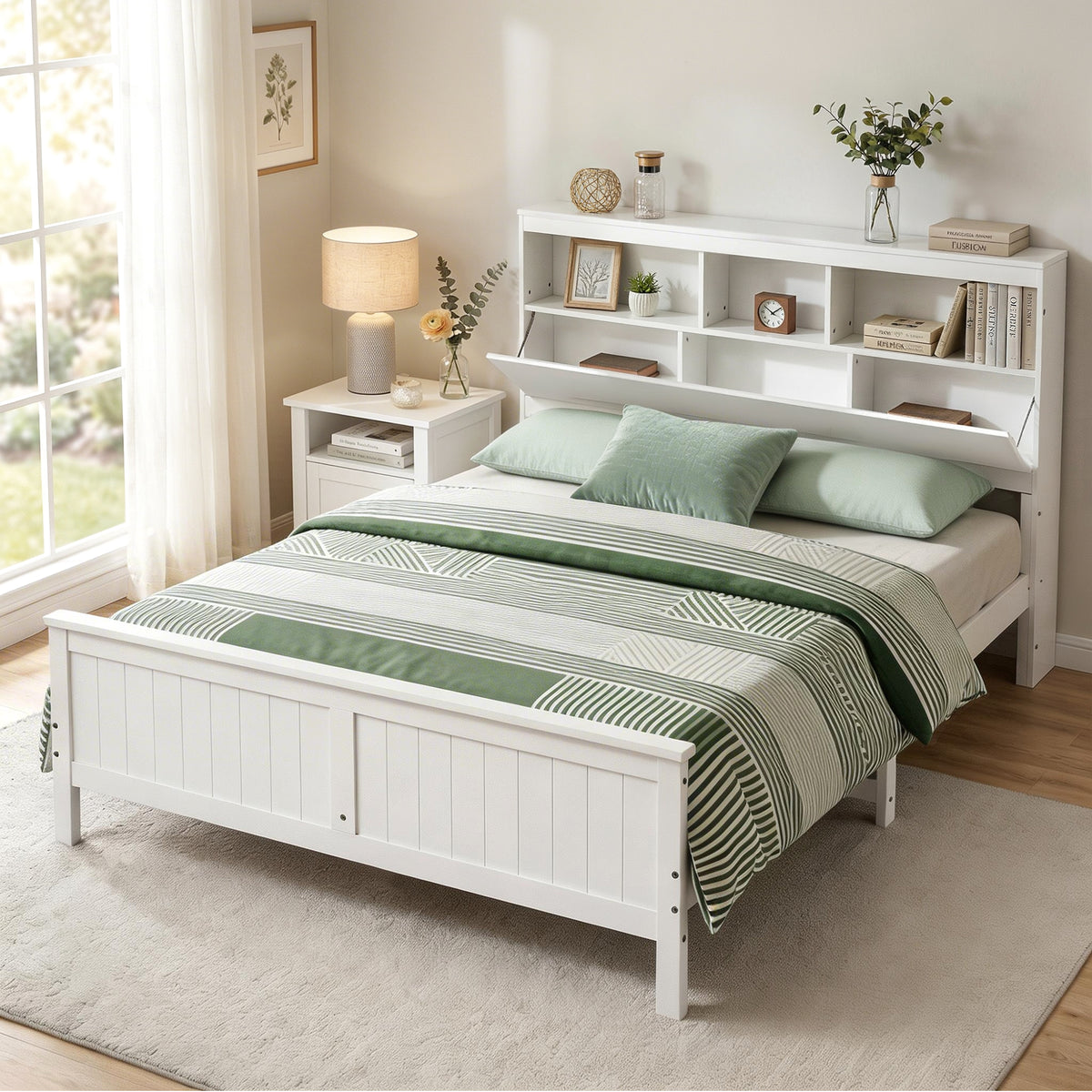 Buy Artiss Queen Bed Frame with Storage Headboard and Footboard Wooden ...