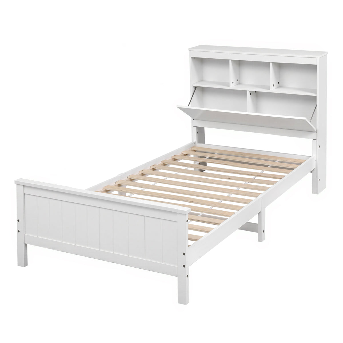 Buy Artiss Single Bed Frame with Storage Headboard and Footboard Wooden ...
