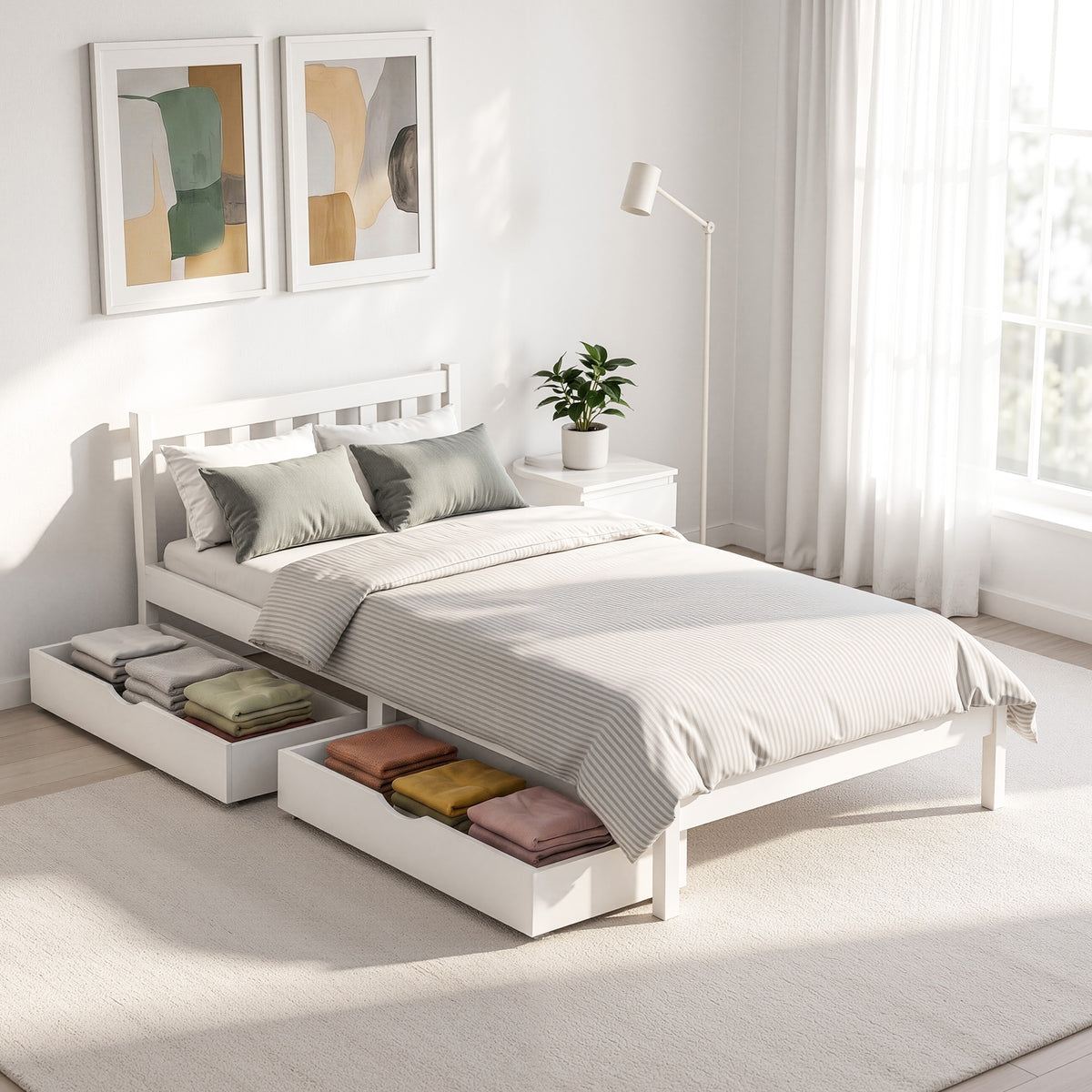 Buy Artiss Bed Frame Single Size Wooden Platform with 2 Storage Drawers ...