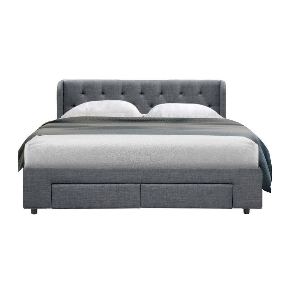 Buy Artiss Bed Frame Queen Size With 4 Drawers Grey Mila Online - Artiss