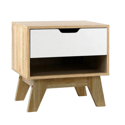 Artiss Iker Bedside Table - White and Wood - Artiss