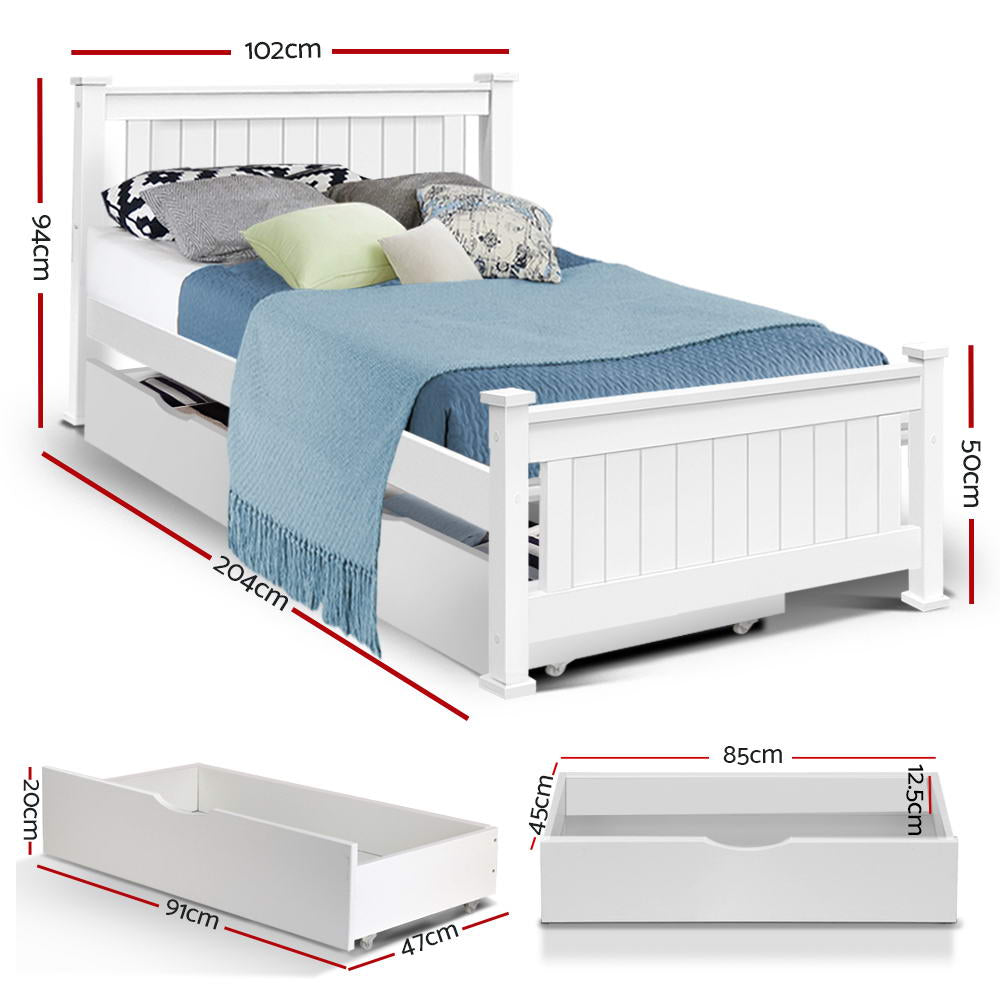 Artiss Bed Frame Double Size Wooden with 3 Shelves Bed Head White