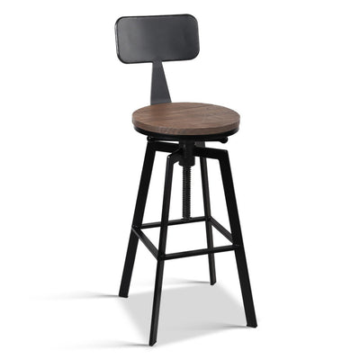 Artiss Rustic Industrial Style Metal Bar Stool - Black and Wood - Artiss