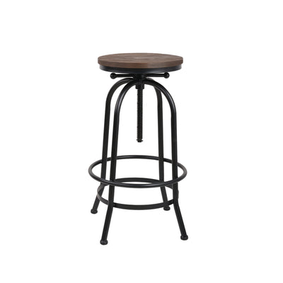 Artiss Bar Stool Industrial Round Seat Wood Metal - Black and Brown - Artiss