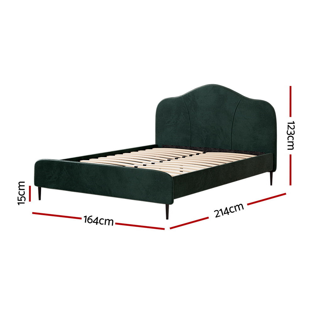 Buy Artiss Bed Frame Queen Size Velvet Dark Green OLAN Online - Artiss