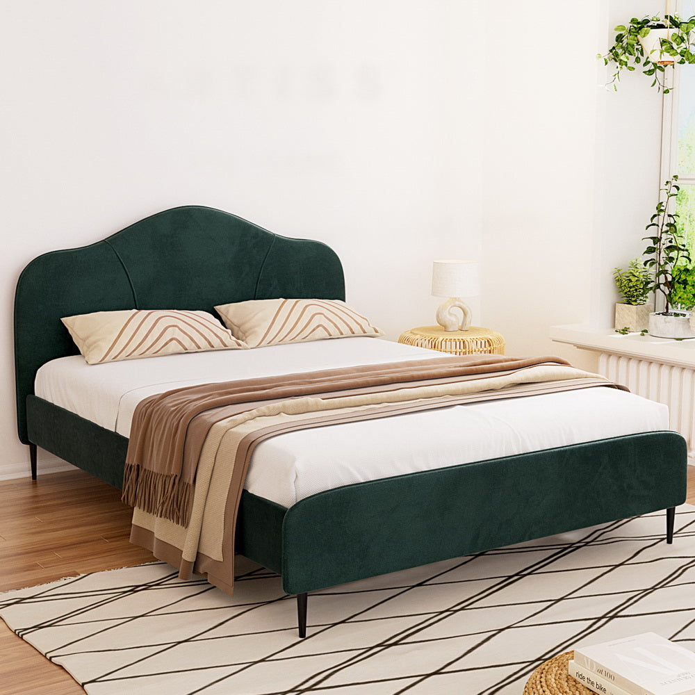 Buy Artiss Bed Frame Queen Size Velvet Dark Green OLAN Online - Artiss