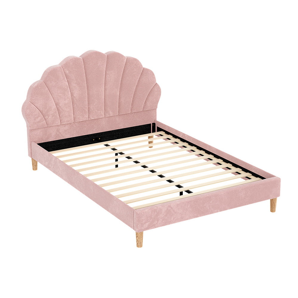 Buy Artiss Bed Frame Double Size Scallop-Shape Bedhead Beds Base