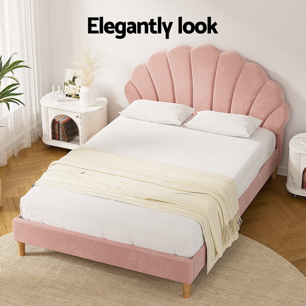 Buy Artiss Bed Frame Double Size Scallop-Shape Bedhead Beds Base