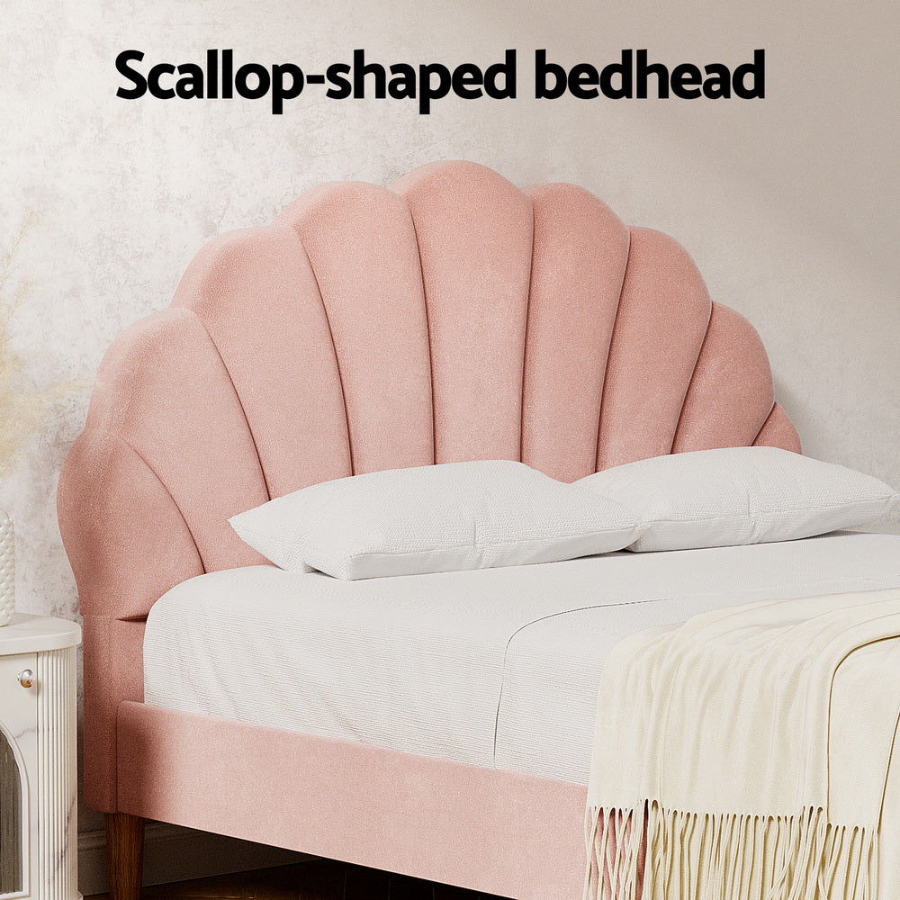 Buy Artiss Bed Frame Double Size Scallop-Shape Bedhead Beds Base