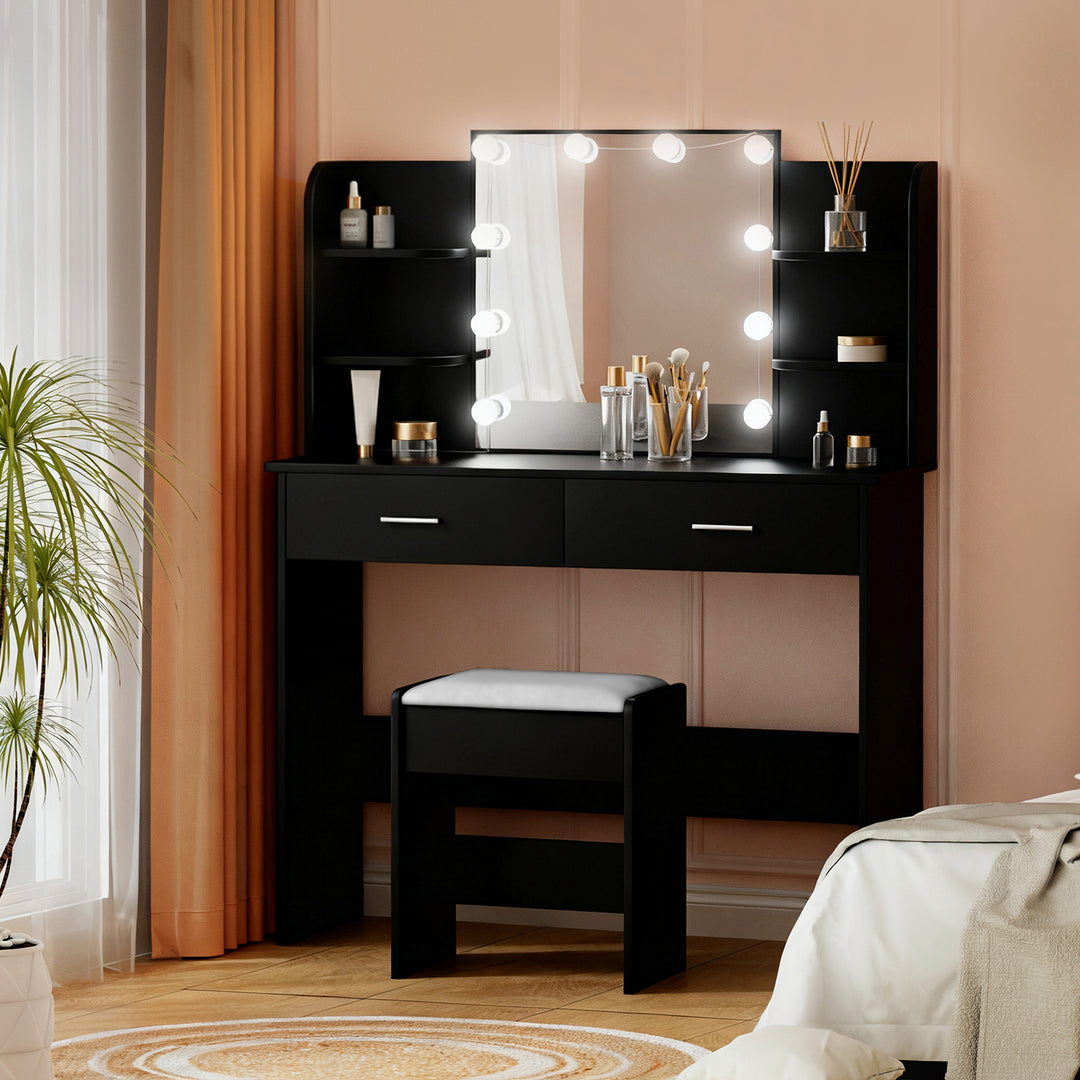 black dressing table Buy Artiss Dressing Table Set Stool 10 Led Bulbs Black Dulcea Online