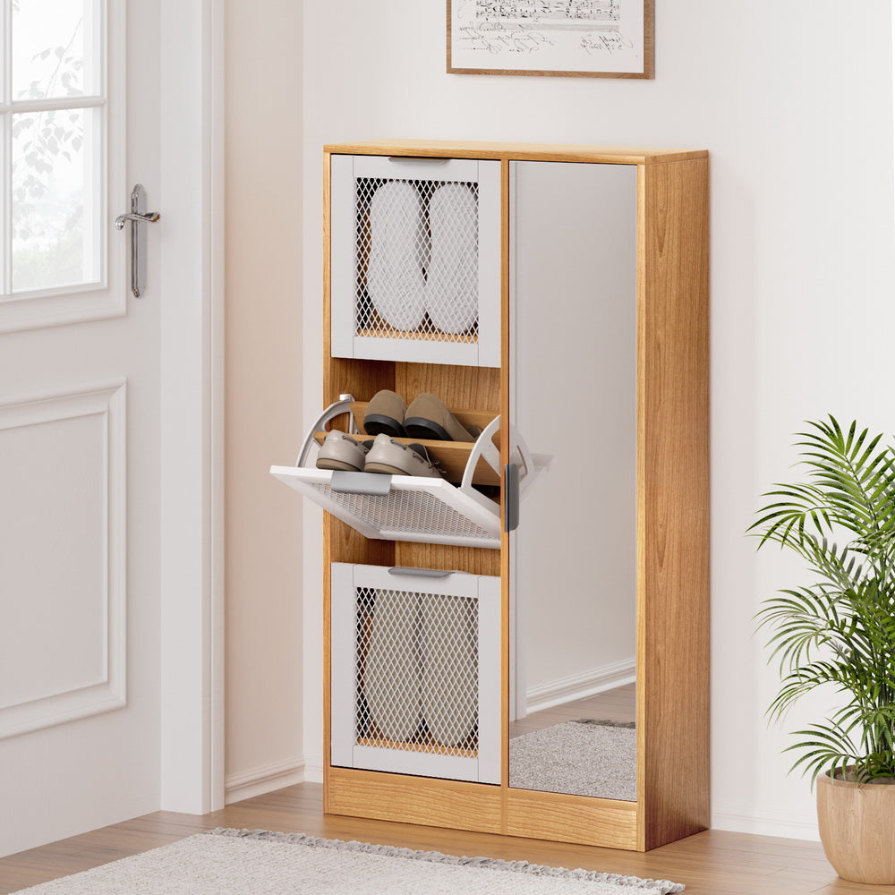 Buy Artiss Mirror Shoe Cabinet White Mesh Online Artiss