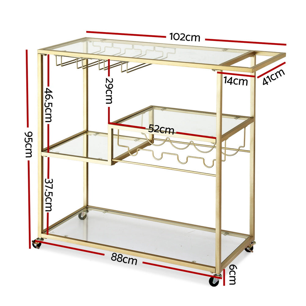Buy Artiss Bar Cart Drink Trolley Serving Cocktail Wine Rack Glass ...