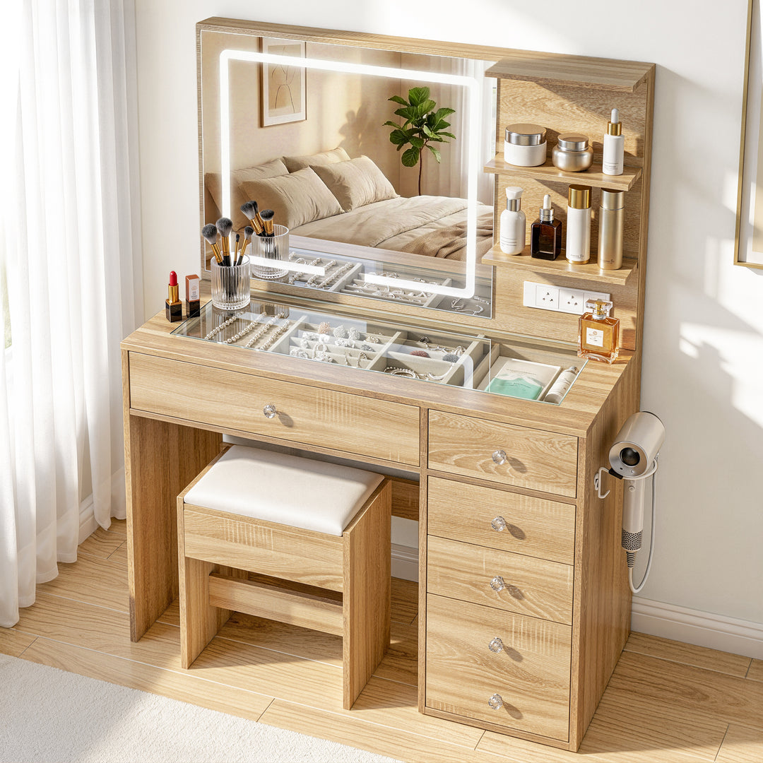 modern dresser table Buy Artiss Dressing LED Vanity Desk Set Stool Wood Online Amelia Asymmetric-Neck Wrap Dress it laughs off makeup r23 dress Color:FRUITAVOLA