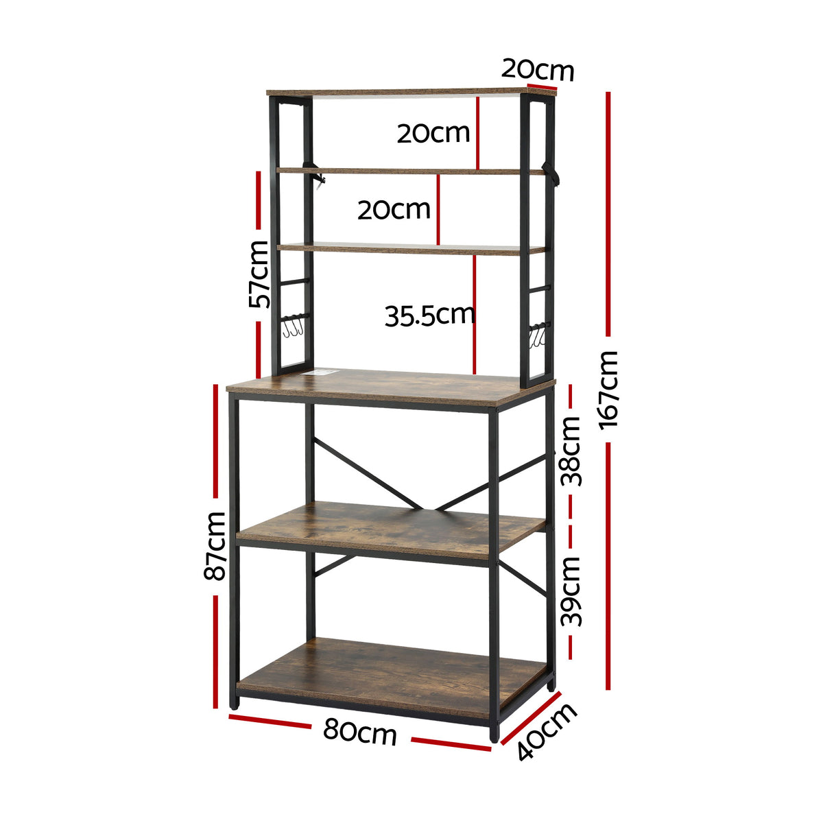 Buy Artiss 6-Tier Kitchen Rack with 6 Hooks Microwave Storage Shelf ...