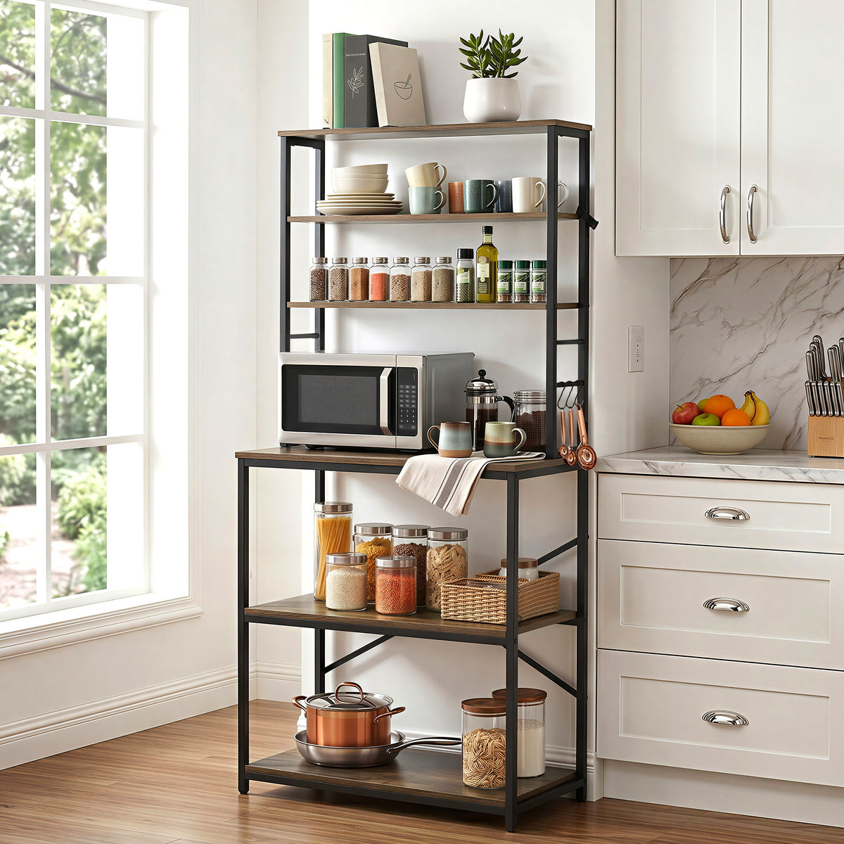 Buy Artiss 6-Tier Kitchen Rack with 6 Hooks Microwave Storage Shelf ...