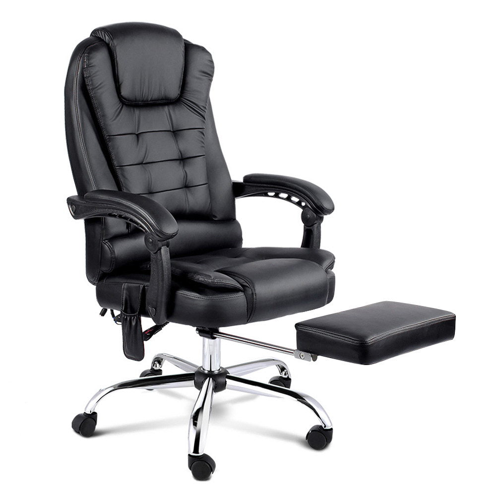 Buy Artiss 8 Point Massage Office Chair PU Leather Footrest Black Online Artiss