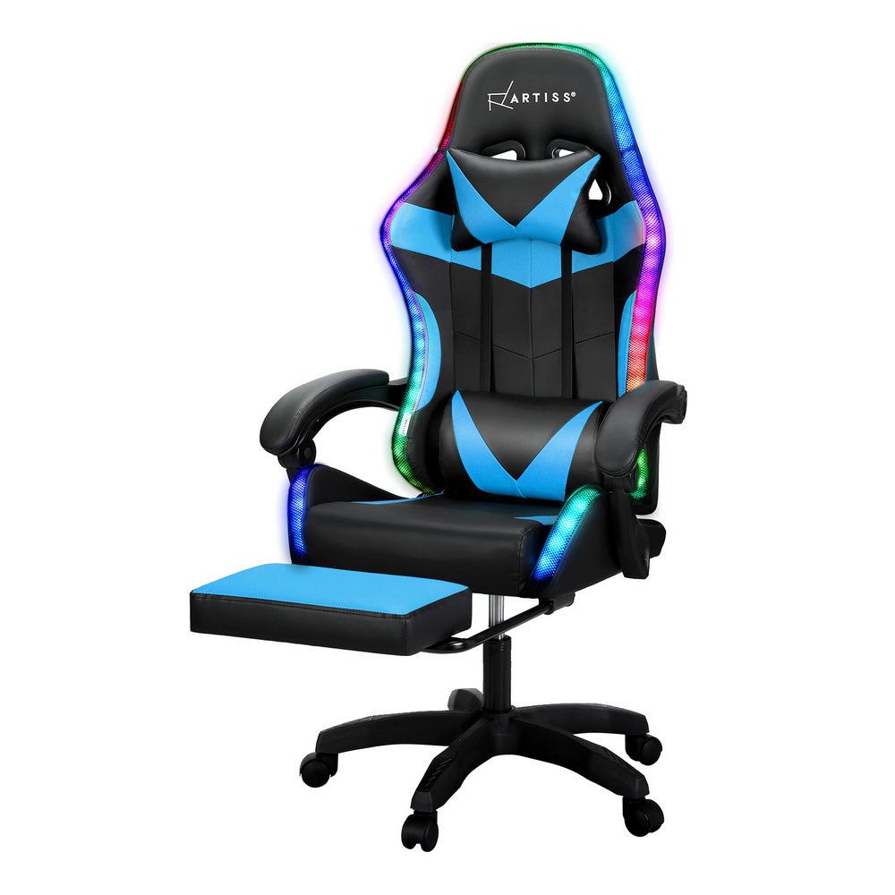 Buy Artiss Point Massage Gaming Office Chair LED Footrest Cyan