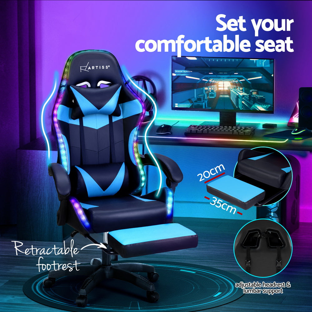 Buy Artiss Point Massage Gaming Office Chair LED Footrest Cyan
