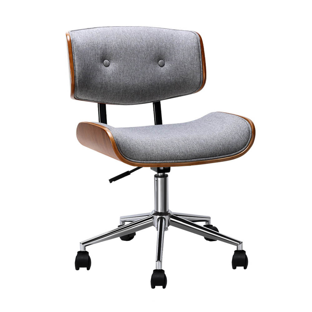 Buy Artiss Wooden Office Chair Fabric Seat Grey Online Artiss
