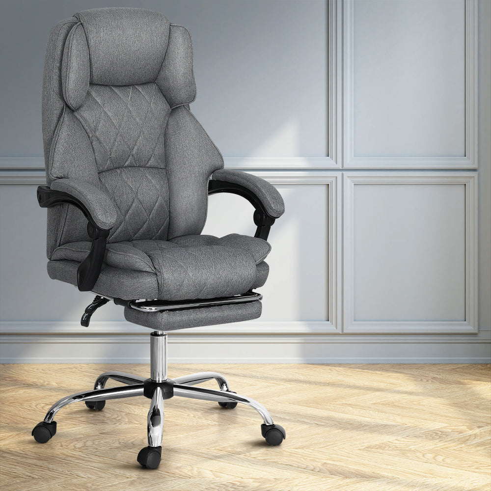 Buy Artiss Executive Office Chair Fabric Footrest Grey Online Artiss
