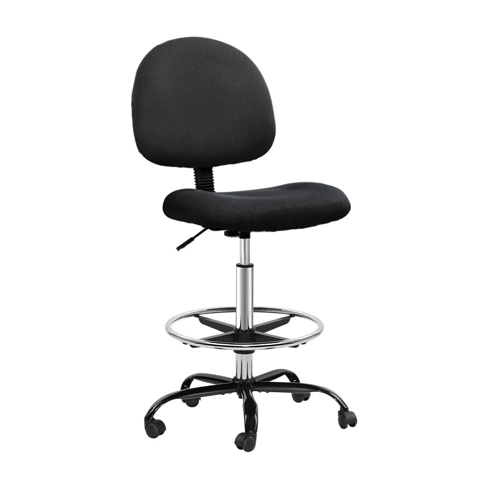 Buy Artiss Office Chair Drafting Stool Fabric Chairs Black Online