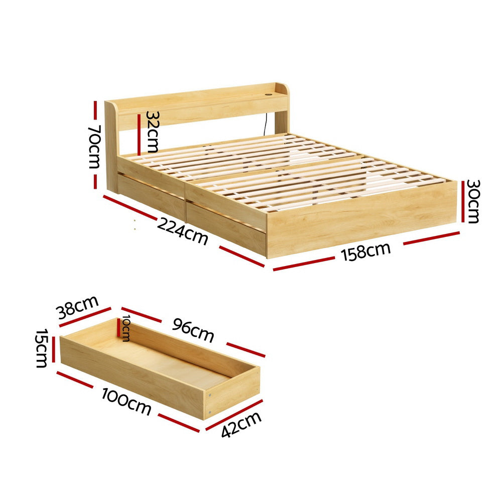 Buy Artiss Bed Frame Queen Size with Charging Ports and 2 Drawers AURA ...