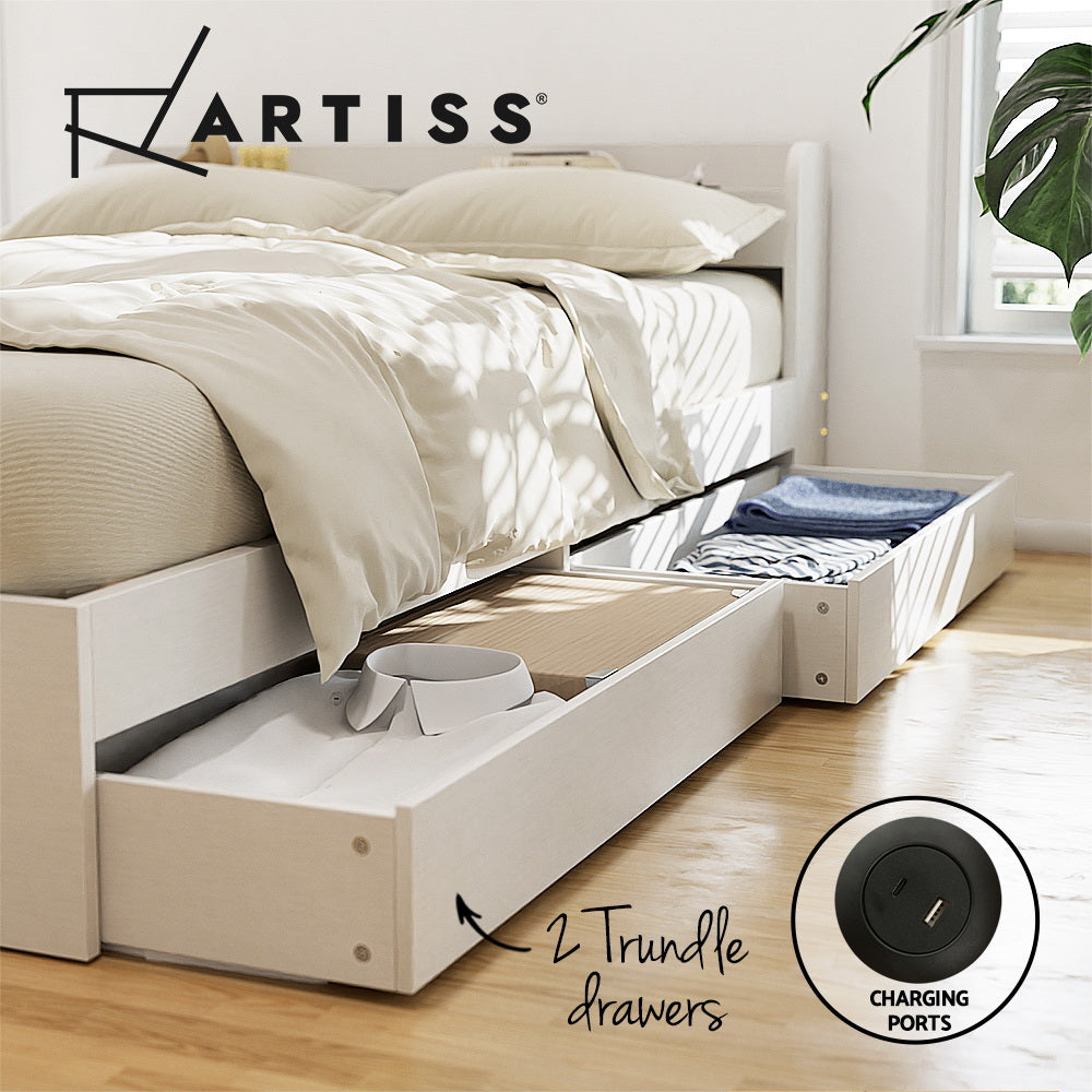 Buy Artiss Bed Frame Single Size with Charging Ports and 2 Drawers AURA ...