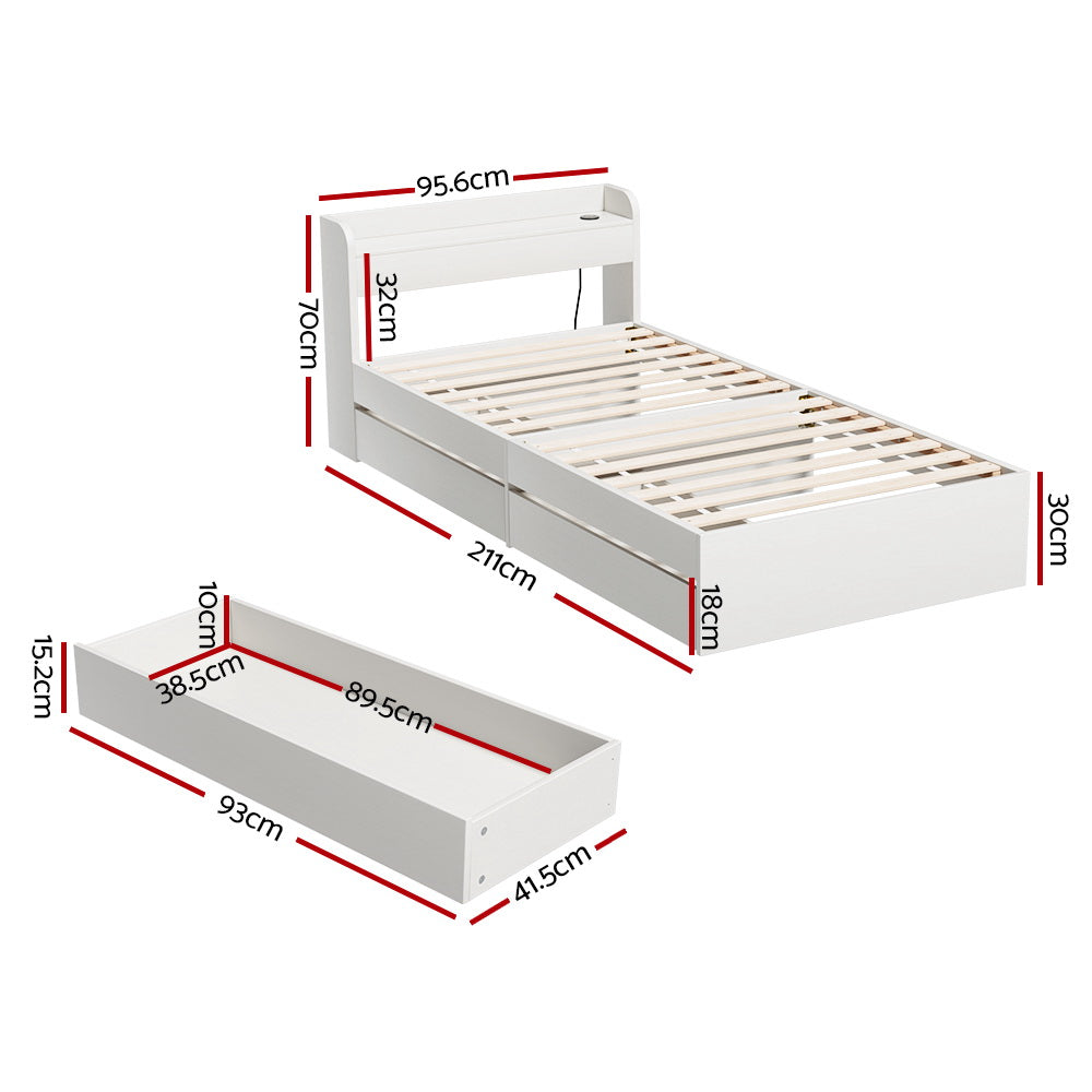Buy Artiss Bed Frame Single Size with Charging Ports and 2 Drawers AURA ...