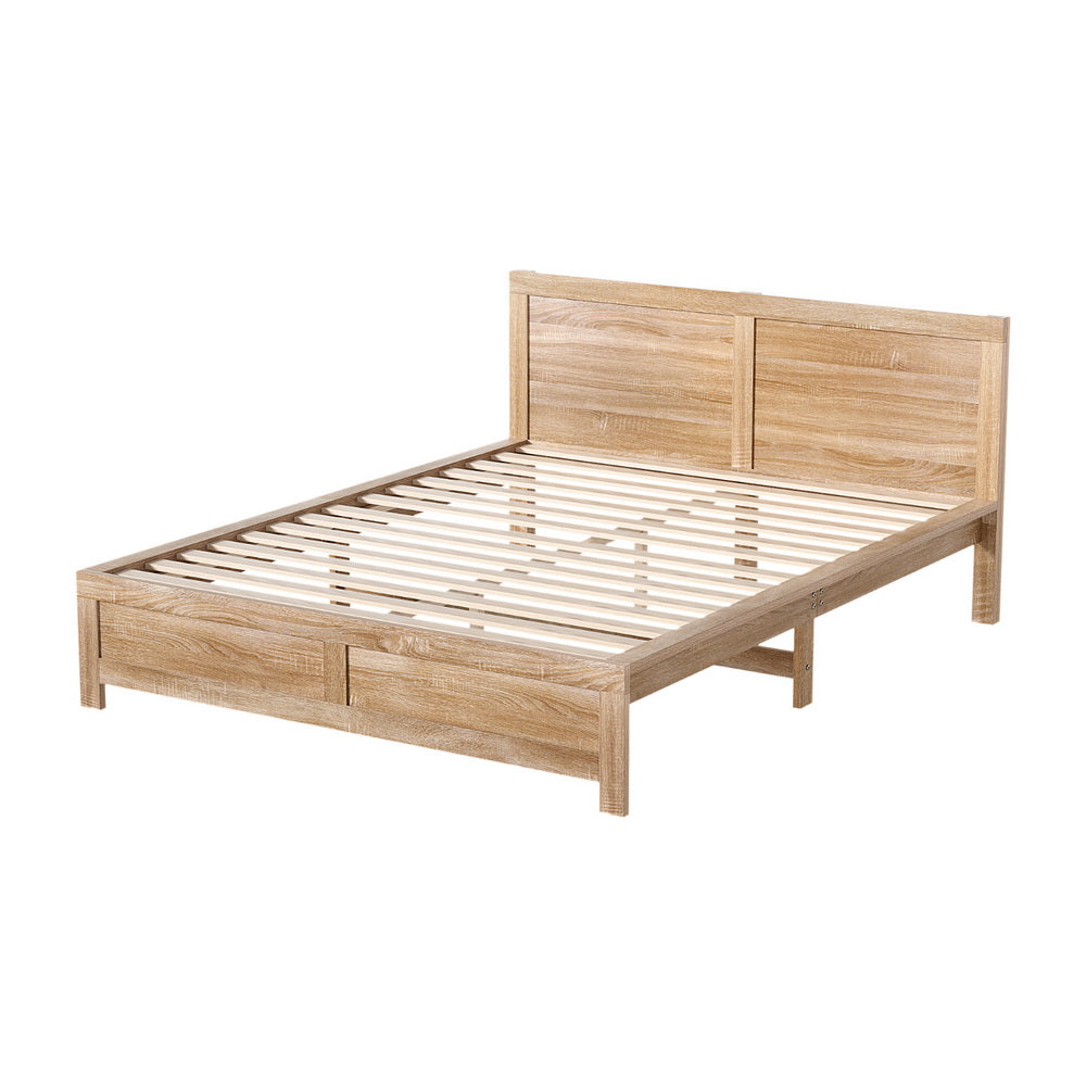 Buy Artiss Bed Frame Double Size Wooden OATMEAL Online - Artiss