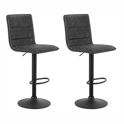Artiss Set of 2 Bar Stools PU Leather Smooth Line Style - Grey and Black - Artiss