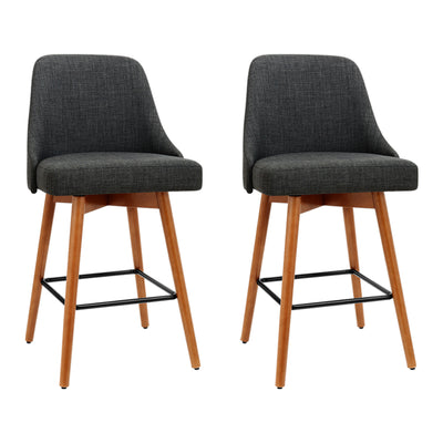 Artiss Set of 2 Wooden Fabric Bar Stools Square Footrest - Charcoal - Artiss