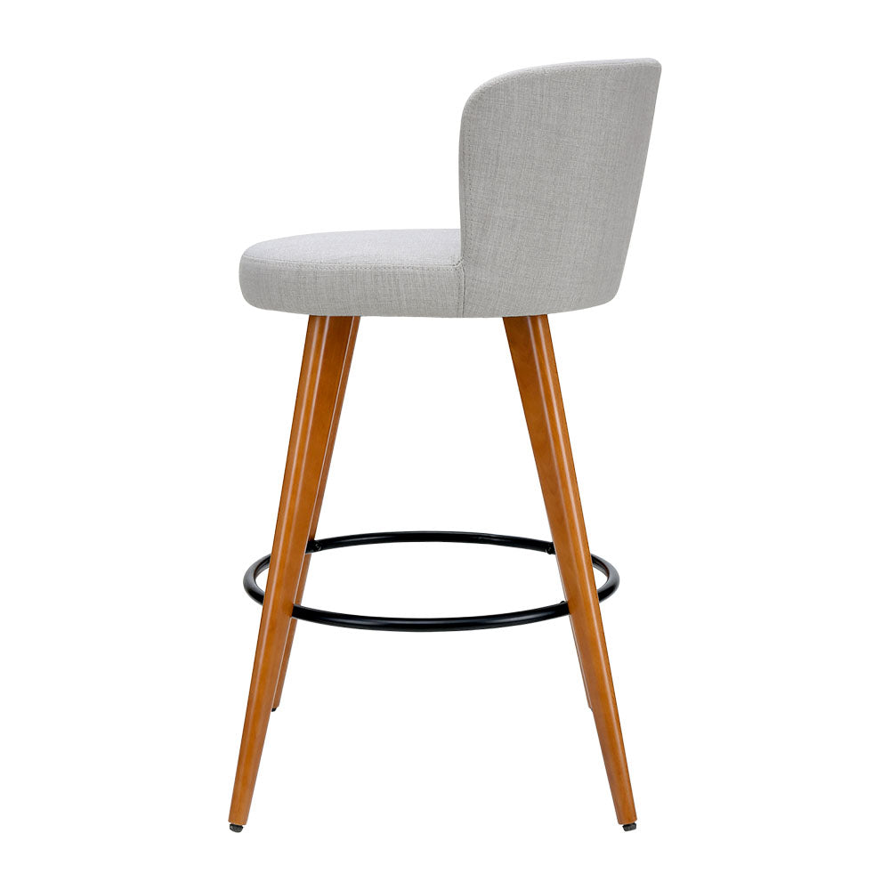 Buy Artiss 2x Bar Stools Linen Padded Wooden Grey Online Artiss