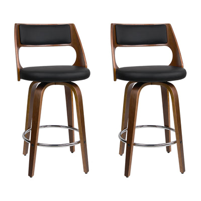 Artiss Set of 2 Wooden Bar Stools PU Leather - Black and Wood - Artiss