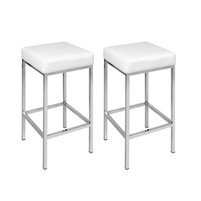 Artiss Set of 2 PU Leather Backless Bar Stools - White and Chrome - Artiss