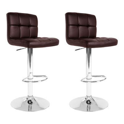 Artiss Set of 2 Gas Lift Bar Stools PU Leather - Chocolate Brown - Artiss