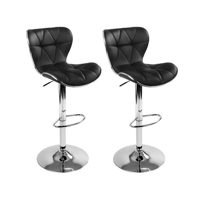 Artiss Set of 2 PU Leather Patterned Bar Stools - Black and Chrome - Artiss