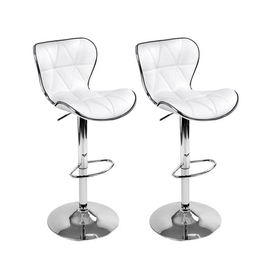 Artiss Set of 2 PU Leather Patterned Bar Stools - White and Chrome - Artiss