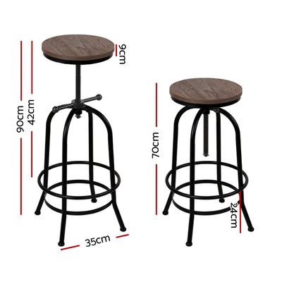 Artiss Bar Stool Industrial Round Seat Wood Metal - Black and Brown - Artiss